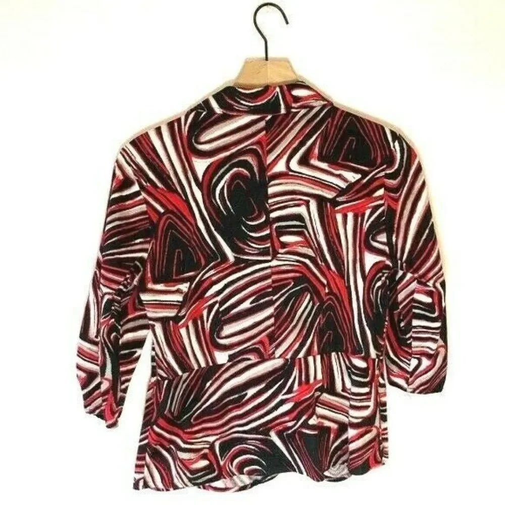 Abstract Print Blazer Jacket Medium Red Black White Modern Art Career Chic